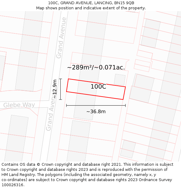 100C, GRAND AVENUE, LANCING, BN15 9QB: Plot and title map