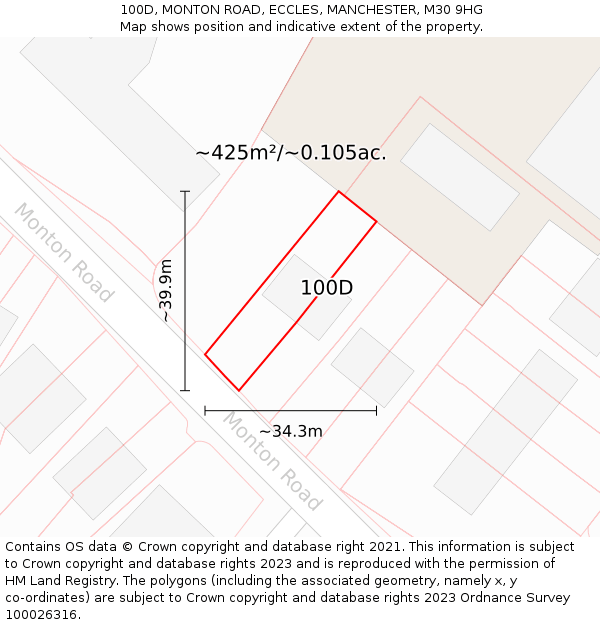 100D, MONTON ROAD, ECCLES, MANCHESTER, M30 9HG: Plot and title map