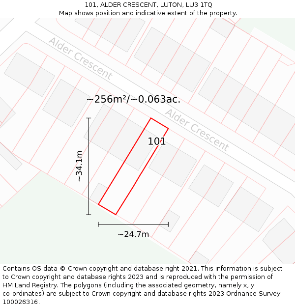 101, ALDER CRESCENT, LUTON, LU3 1TQ: Plot and title map