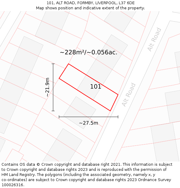 101, ALT ROAD, FORMBY, LIVERPOOL, L37 6DE: Plot and title map