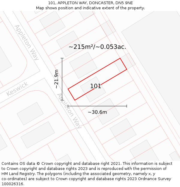 101, APPLETON WAY, DONCASTER, DN5 9NE: Plot and title map