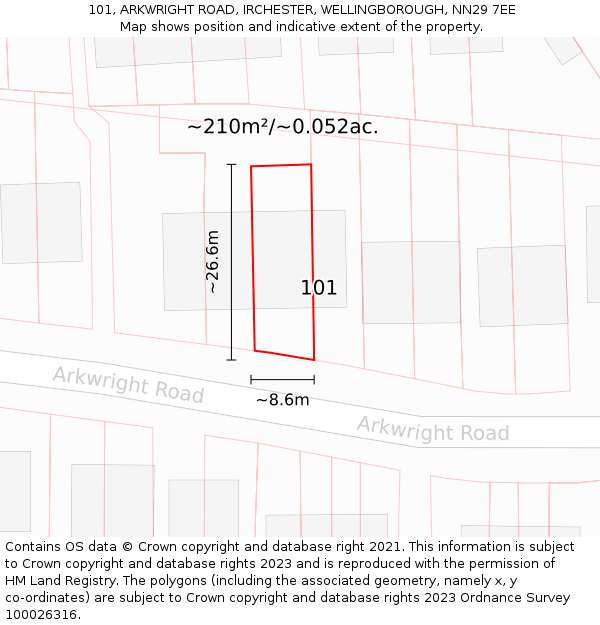101, ARKWRIGHT ROAD, IRCHESTER, WELLINGBOROUGH, NN29 7EE: Plot and title map