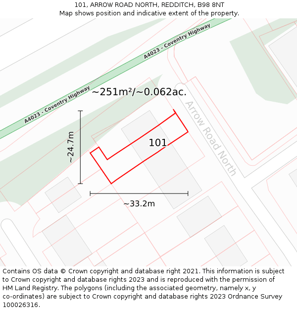 101, ARROW ROAD NORTH, REDDITCH, B98 8NT: Plot and title map