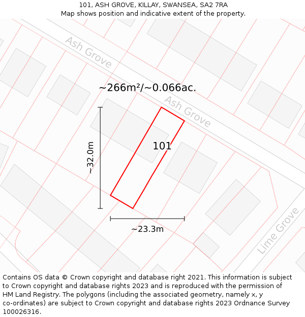 101, ASH GROVE, KILLAY, SWANSEA, SA2 7RA: Plot and title map
