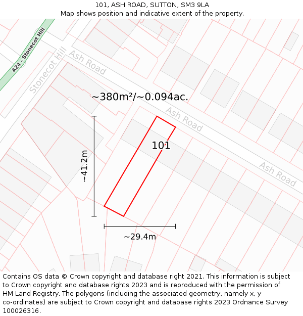 101, ASH ROAD, SUTTON, SM3 9LA: Plot and title map