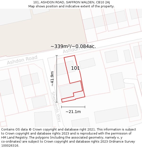 101, ASHDON ROAD, SAFFRON WALDEN, CB10 2AJ: Plot and title map