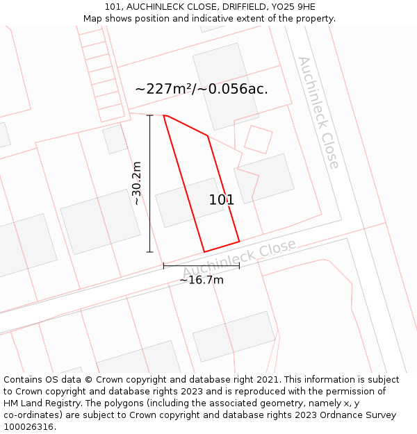 101, AUCHINLECK CLOSE, DRIFFIELD, YO25 9HE: Plot and title map
