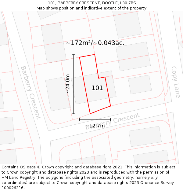 101, BARBERRY CRESCENT, BOOTLE, L30 7RS: Plot and title map