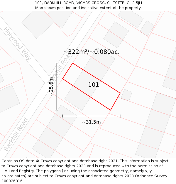 101, BARKHILL ROAD, VICARS CROSS, CHESTER, CH3 5JH: Plot and title map