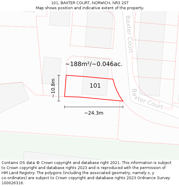 101, BAXTER COURT, NORWICH, NR3 2ST: Plot and title map