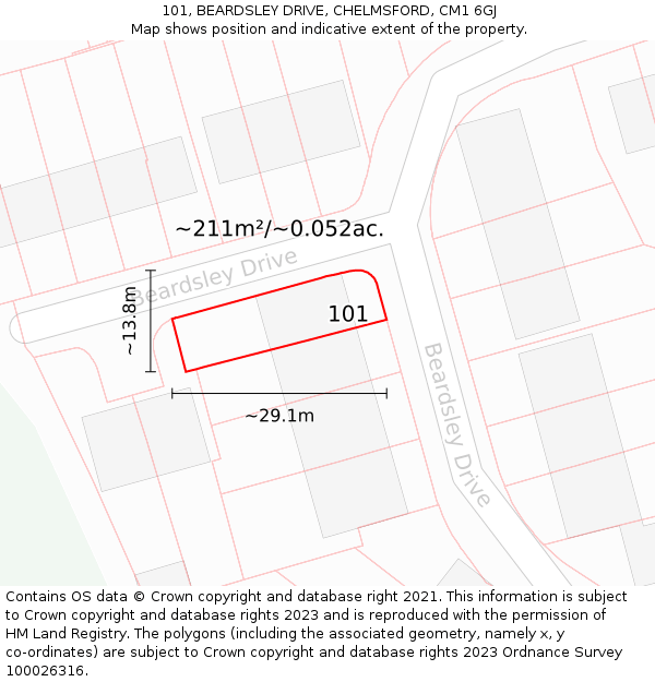 101, BEARDSLEY DRIVE, CHELMSFORD, CM1 6GJ: Plot and title map