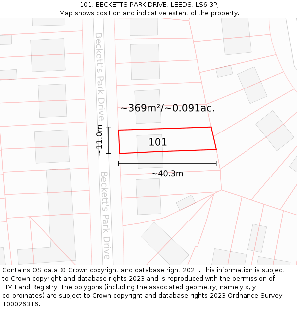 101, BECKETTS PARK DRIVE, LEEDS, LS6 3PJ: Plot and title map