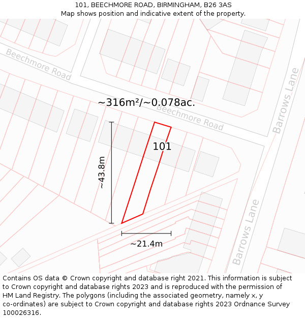 101, BEECHMORE ROAD, BIRMINGHAM, B26 3AS: Plot and title map