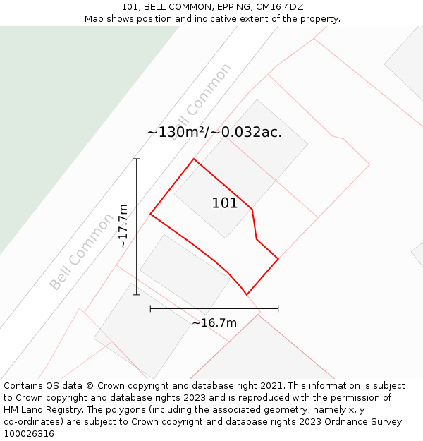 101, BELL COMMON, EPPING, CM16 4DZ: Plot and title map