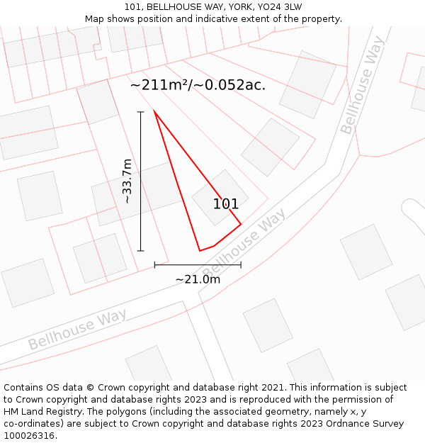 101, BELLHOUSE WAY, YORK, YO24 3LW: Plot and title map