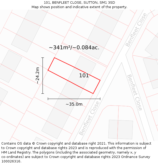 101, BENFLEET CLOSE, SUTTON, SM1 3SD: Plot and title map