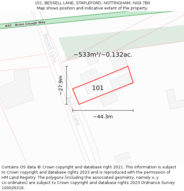 101, BESSELL LANE, STAPLEFORD, NOTTINGHAM, NG9 7BX: Plot and title map