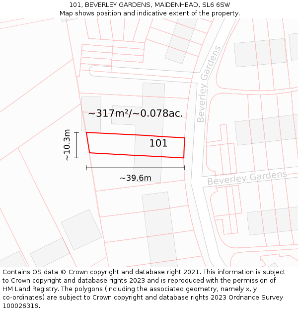 101, BEVERLEY GARDENS, MAIDENHEAD, SL6 6SW: Plot and title map