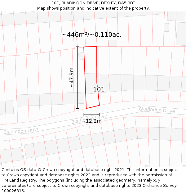 101, BLADINDON DRIVE, BEXLEY, DA5 3BT: Plot and title map