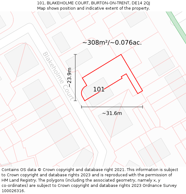 101, BLAKEHOLME COURT, BURTON-ON-TRENT, DE14 2QJ: Plot and title map