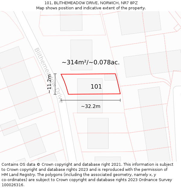 101, BLITHEMEADOW DRIVE, NORWICH, NR7 8PZ: Plot and title map