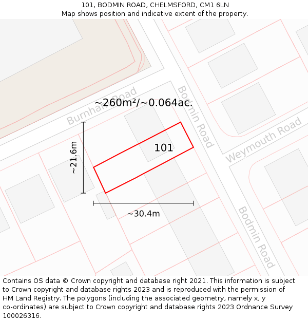 101, BODMIN ROAD, CHELMSFORD, CM1 6LN: Plot and title map