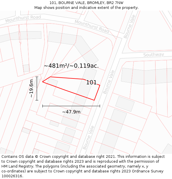 101, BOURNE VALE, BROMLEY, BR2 7NW: Plot and title map