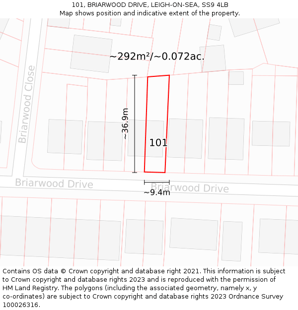 101, BRIARWOOD DRIVE, LEIGH-ON-SEA, SS9 4LB: Plot and title map