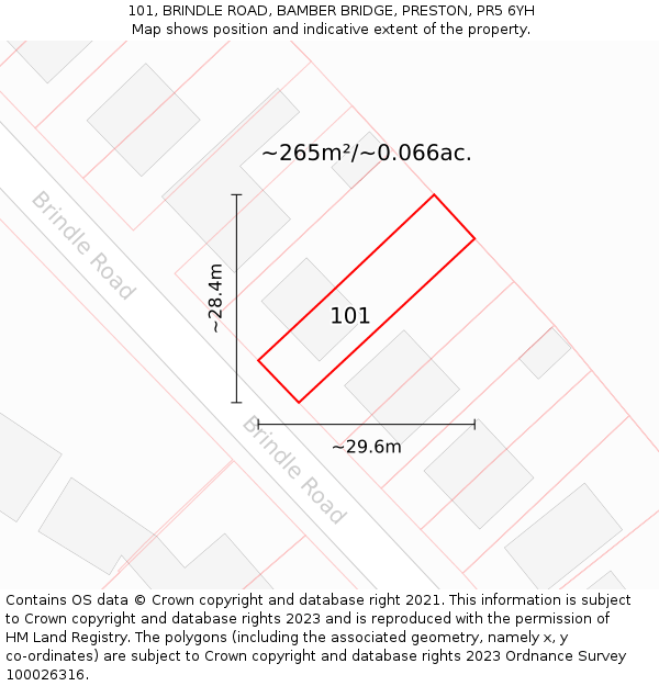 101, BRINDLE ROAD, BAMBER BRIDGE, PRESTON, PR5 6YH: Plot and title map