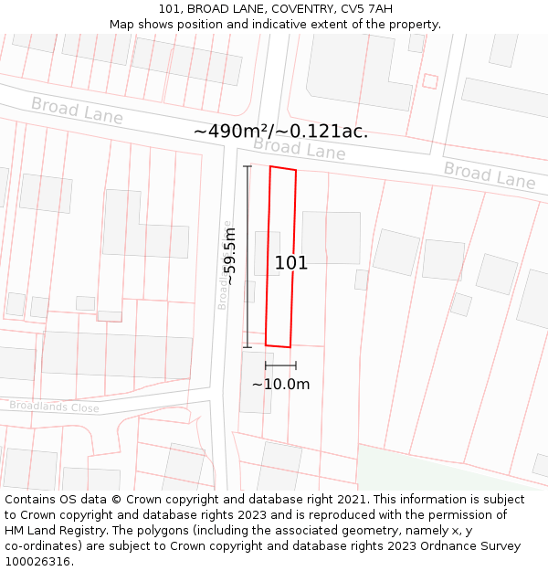 101, BROAD LANE, COVENTRY, CV5 7AH: Plot and title map