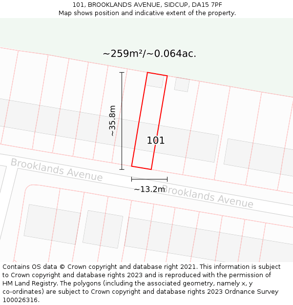 101, BROOKLANDS AVENUE, SIDCUP, DA15 7PF: Plot and title map
