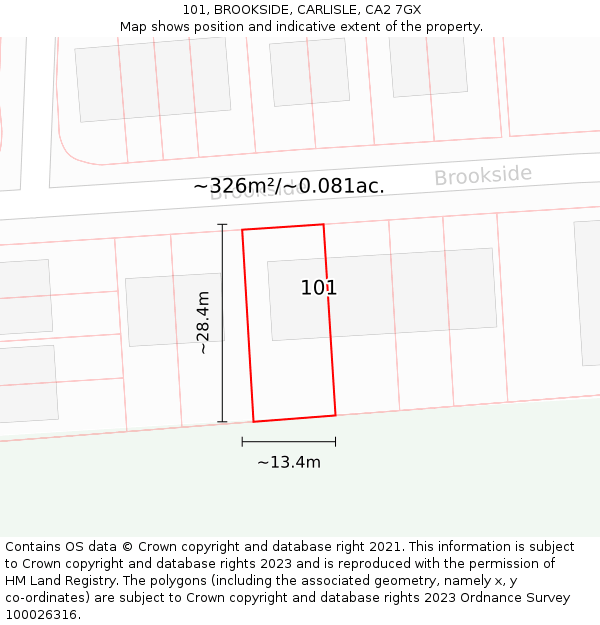 101, BROOKSIDE, CARLISLE, CA2 7GX: Plot and title map