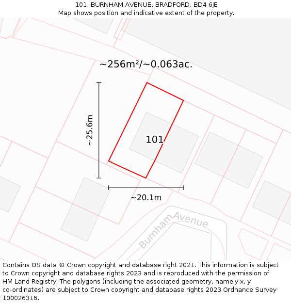 101, BURNHAM AVENUE, BRADFORD, BD4 6JE: Plot and title map