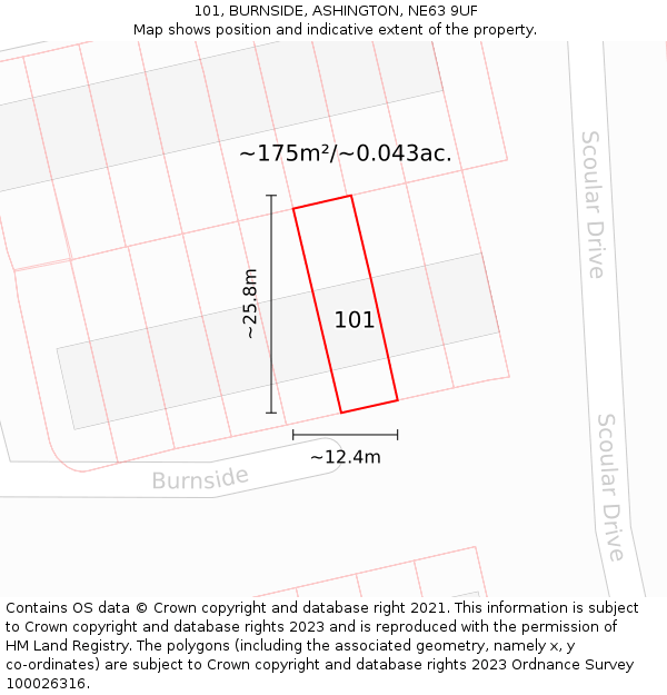 101, BURNSIDE, ASHINGTON, NE63 9UF: Plot and title map
