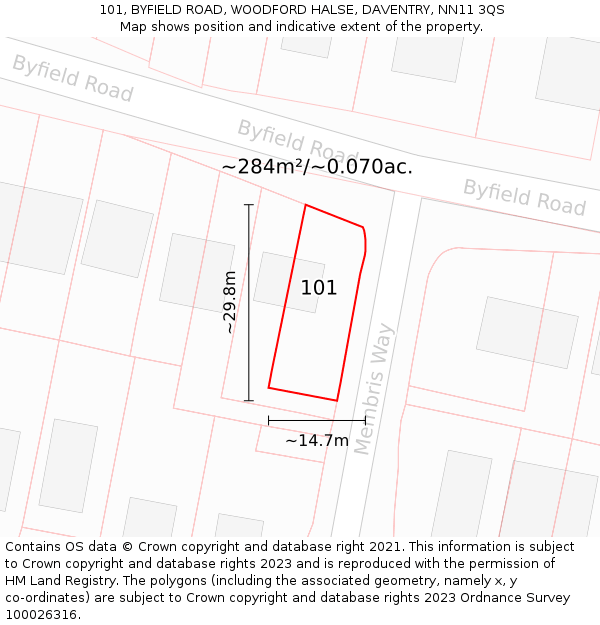101, BYFIELD ROAD, WOODFORD HALSE, DAVENTRY, NN11 3QS: Plot and title map