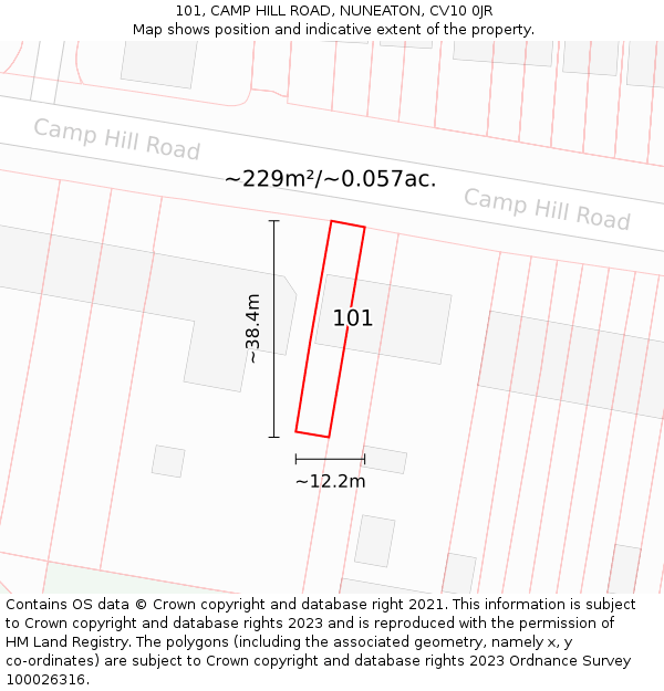 101, CAMP HILL ROAD, NUNEATON, CV10 0JR: Plot and title map