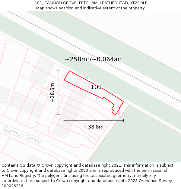 101, CANNON GROVE, FETCHAM, LEATHERHEAD, KT22 9LP: Plot and title map