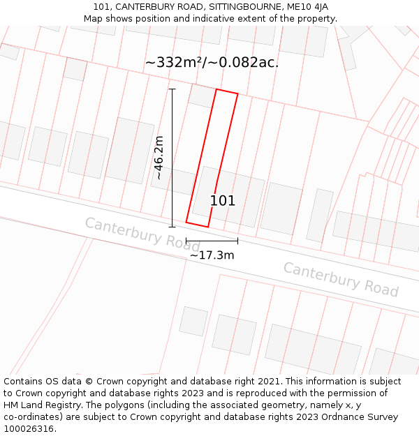 101, CANTERBURY ROAD, SITTINGBOURNE, ME10 4JA: Plot and title map