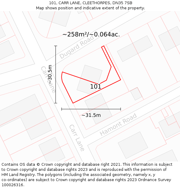 101, CARR LANE, CLEETHORPES, DN35 7SB: Plot and title map