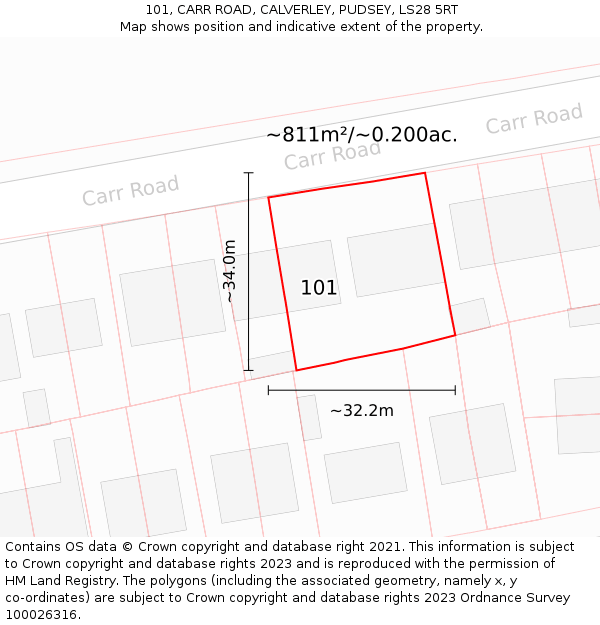 101, CARR ROAD, CALVERLEY, PUDSEY, LS28 5RT: Plot and title map