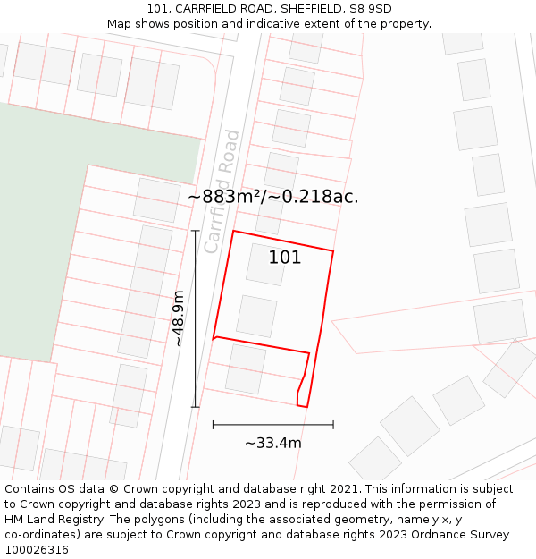 101, CARRFIELD ROAD, SHEFFIELD, S8 9SD: Plot and title map