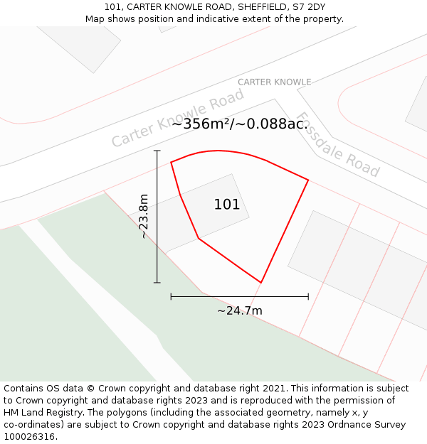 101, CARTER KNOWLE ROAD, SHEFFIELD, S7 2DY: Plot and title map