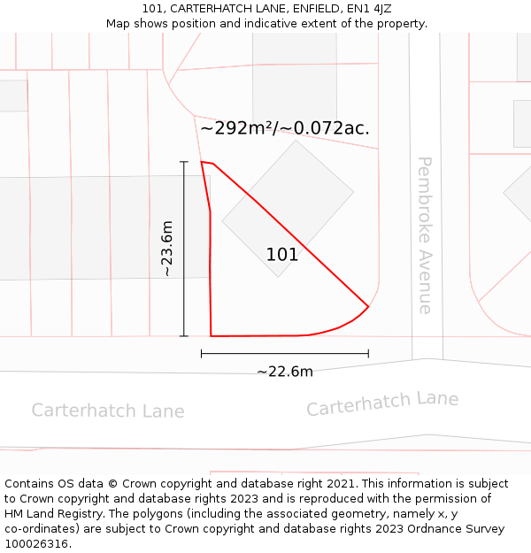 101, CARTERHATCH LANE, ENFIELD, EN1 4JZ: Plot and title map
