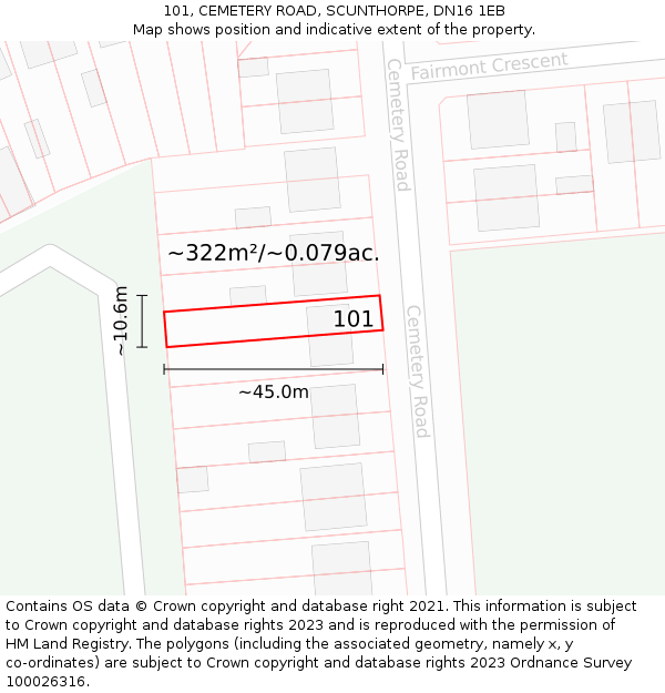 101, CEMETERY ROAD, SCUNTHORPE, DN16 1EB: Plot and title map