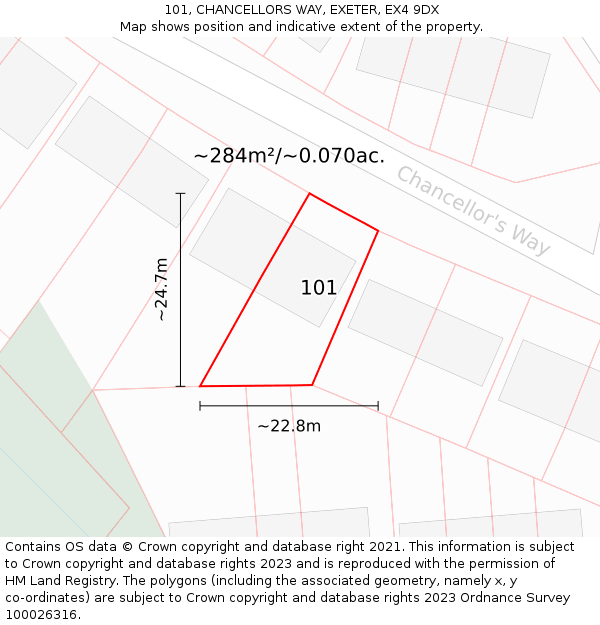 101, CHANCELLORS WAY, EXETER, EX4 9DX: Plot and title map