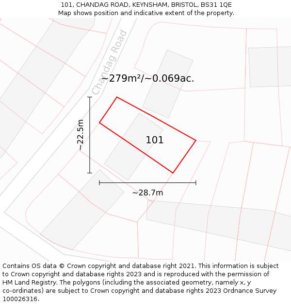 101, CHANDAG ROAD, KEYNSHAM, BRISTOL, BS31 1QE: Plot and title map