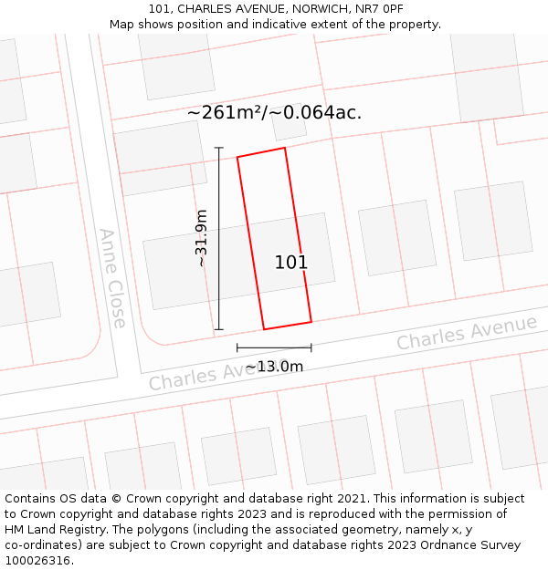 101, CHARLES AVENUE, NORWICH, NR7 0PF: Plot and title map