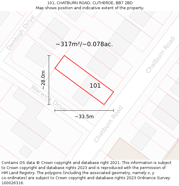 101, CHATBURN ROAD, CLITHEROE, BB7 2BD: Plot and title map