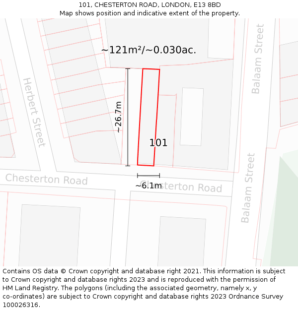101, CHESTERTON ROAD, LONDON, E13 8BD: Plot and title map