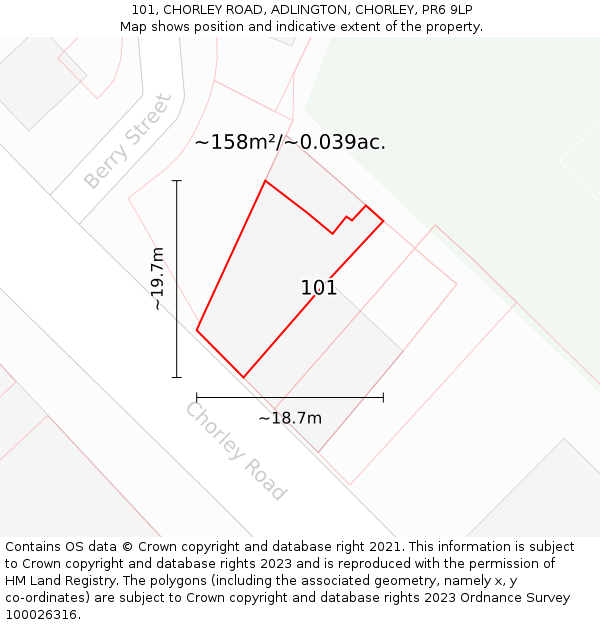 101, CHORLEY ROAD, ADLINGTON, CHORLEY, PR6 9LP: Plot and title map